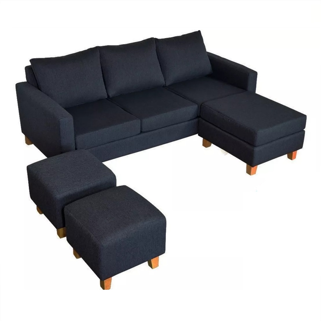 Sofa Sillon Esquinero Clarenc + 3 Puff Lino Alpha Antidesgarro