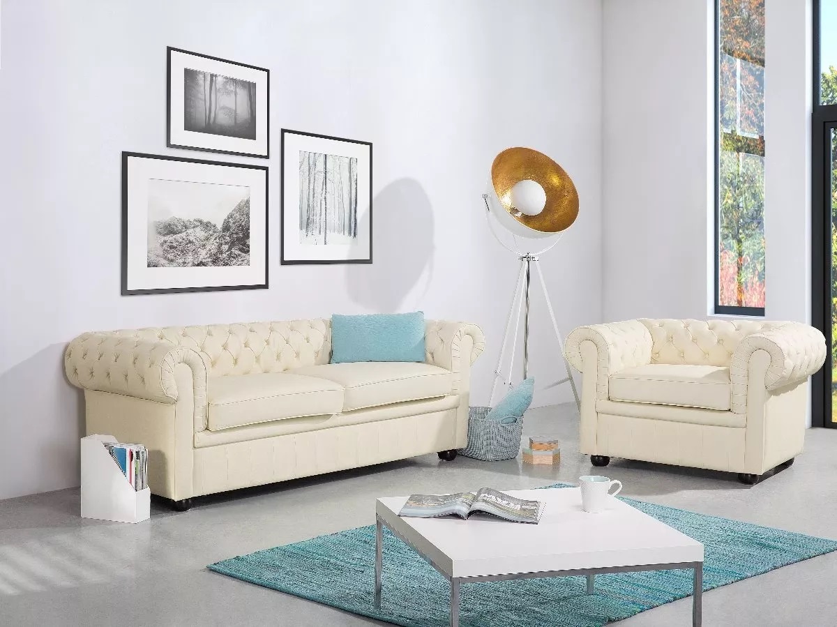 Combo Chesterfield Sillón 2 Cuerpos+ 2 Sofas 1 Cuerpo Ecocuero