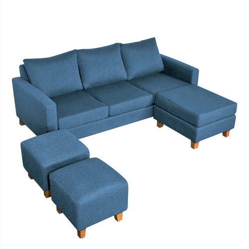 Sofa Sillon Esquinero Clarenc + 3 Puff Lino Alpha Antidesgarro
