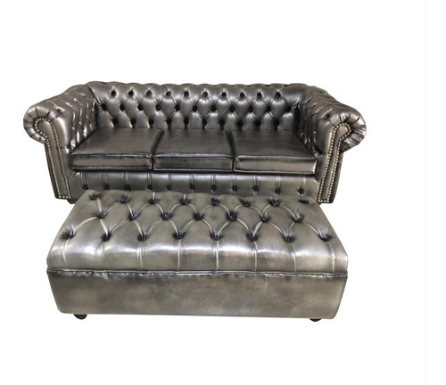 Combo Chesterfield Sillón Sofá 2 Cuerpos + Puff 100 cm Ecocuero