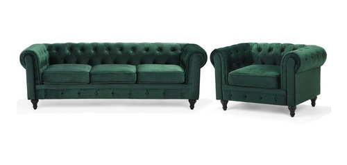 Combo Chesterfield Sillón 3 Cuerpos + Sillón 1 cuerpo Pana Antimancha