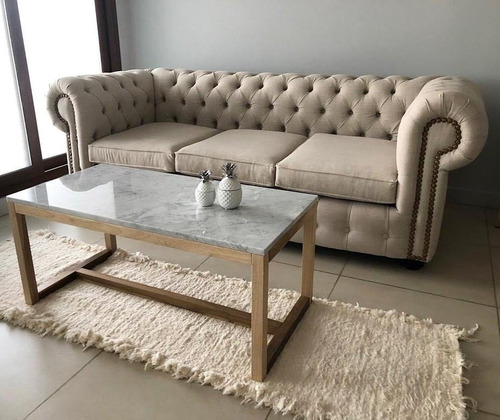 Sillón Chesterfield 3 Cuerpos Lino Antidesgarros