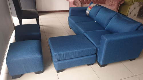 Sofa Sillon Esquinero Clarenc + 3 Puff Lino Alpha Antidesgarro