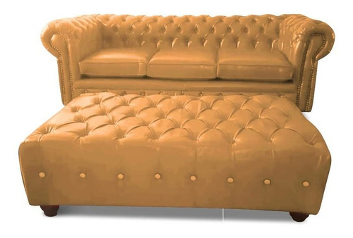Combo Chesterfield Sillón Sofá 2 Cuerpos + Puff 100 cm Ecocuero