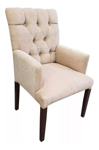 Silla Vestida Respaldo Estilo Capitoné Y Apoyabrazos Lino Antidesgarros