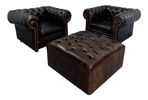 Puff Chesterfield Capitoné 90×90 cm Ecocuero