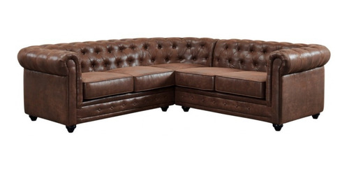 Sillón Sofá Esquinero Chesterfield 5 Cuerpos Cuero Vacuno Quebrado