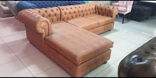 Sillón Esquinero Chesterfield Capitoné 3 Cuerpos Ecocuero