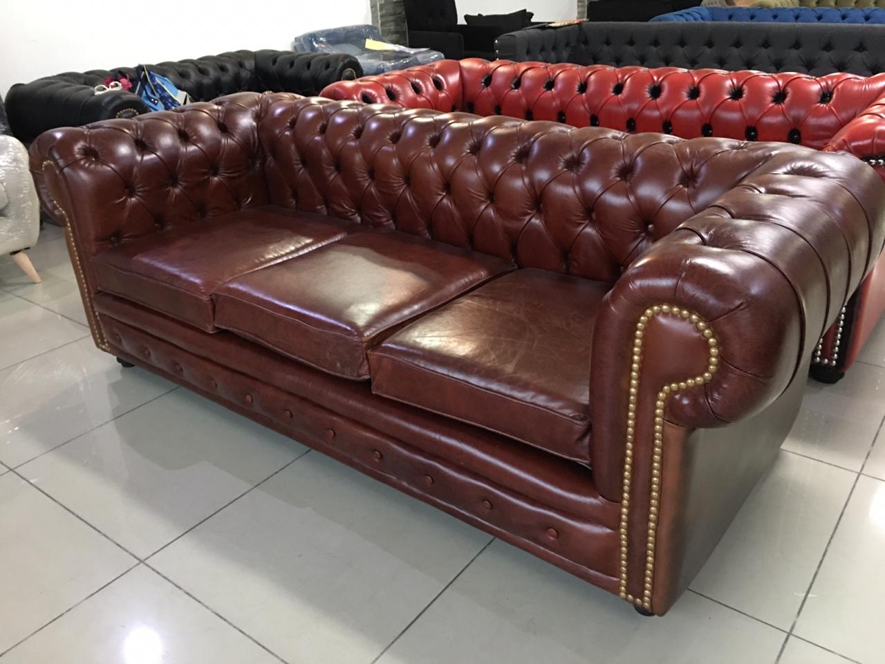 Sillón Chesterfield 3 Cuerpos Cuero 100% Vacuno