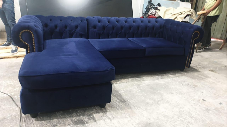 Esquinero Chesterfield Capitone Tres Cuerpos Lino Antidesgarros