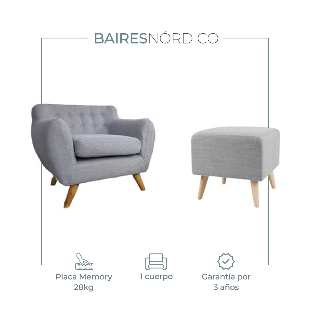 Combo Sillón Nórdico Un Cuerpo + Banqueta 45x45