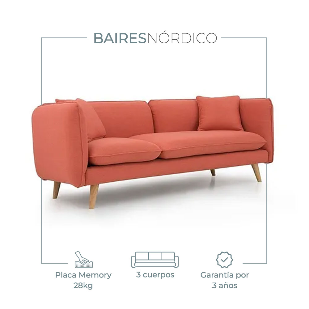 Sillón Sofá Nordico Mandarina 3 Cuerpos Lino Antidesgarros